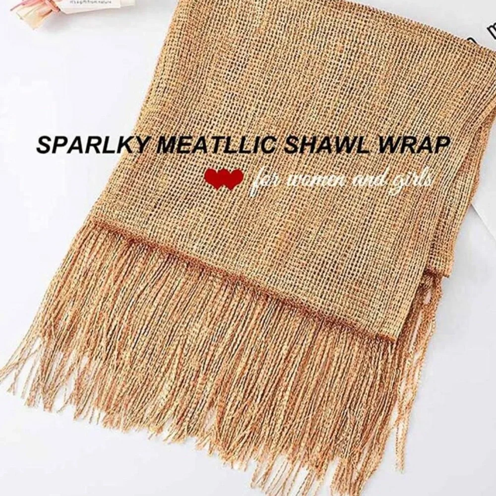 Sparkly mesh - Gold Fringed - Shawl/Wrap